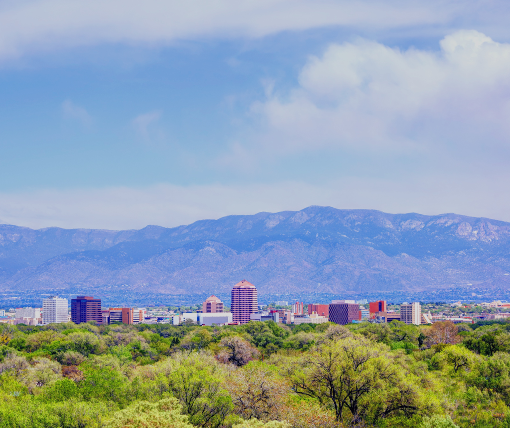 A picture from Albuquerque, New Mexico, with the mountains in the background.