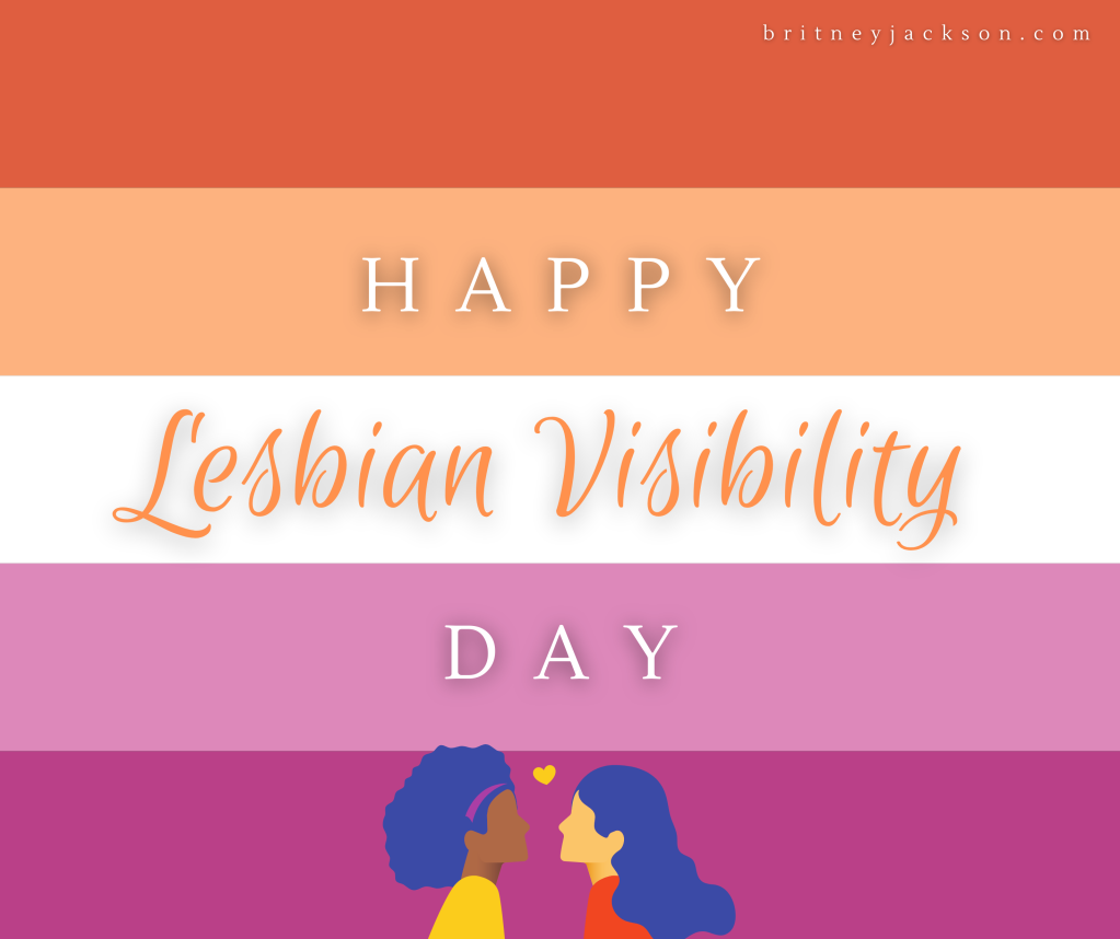 A lesbian flag with message, “Happy Visibility Day,” on Britney Jackson’s website.